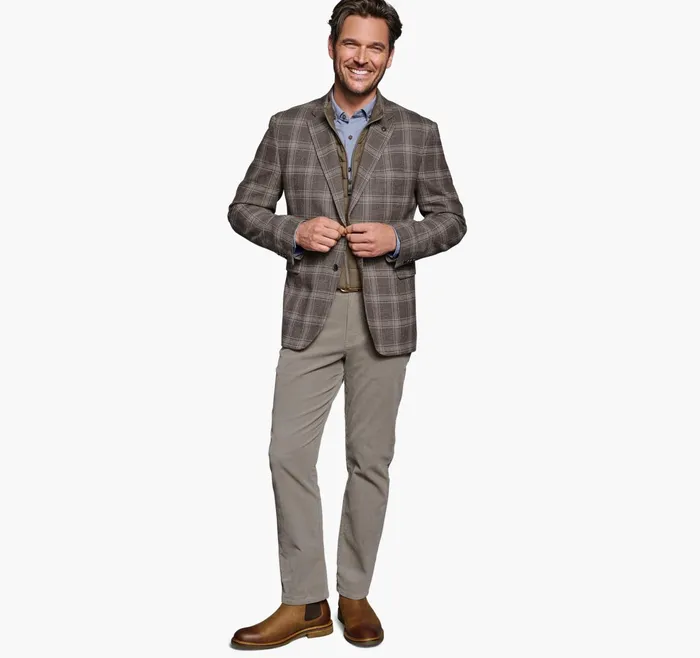 Men Wool Bib Blazer Taupe Plaid JohnstonandMurphy Blazers Men Wool Bib Blazer Taupe Plaid JohnstonandMurphy Blazers