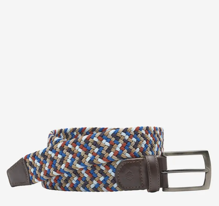 Men Woven StretchKnit Belt Khakiredblue Multi JohnstonandMurphy Belts
