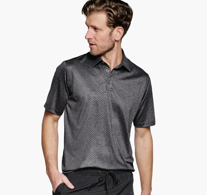Men Xc4 Performance Polo Black Linked Oval JohnstonandMurphy Polos and Tees