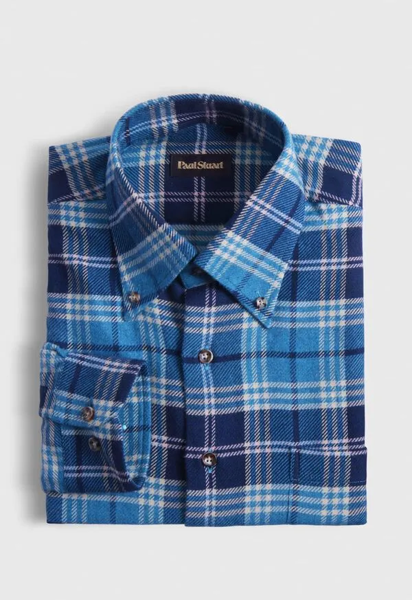 Mens Paulstuart Flannel Plaid Sport Shirt BluePurple Sport Shirts