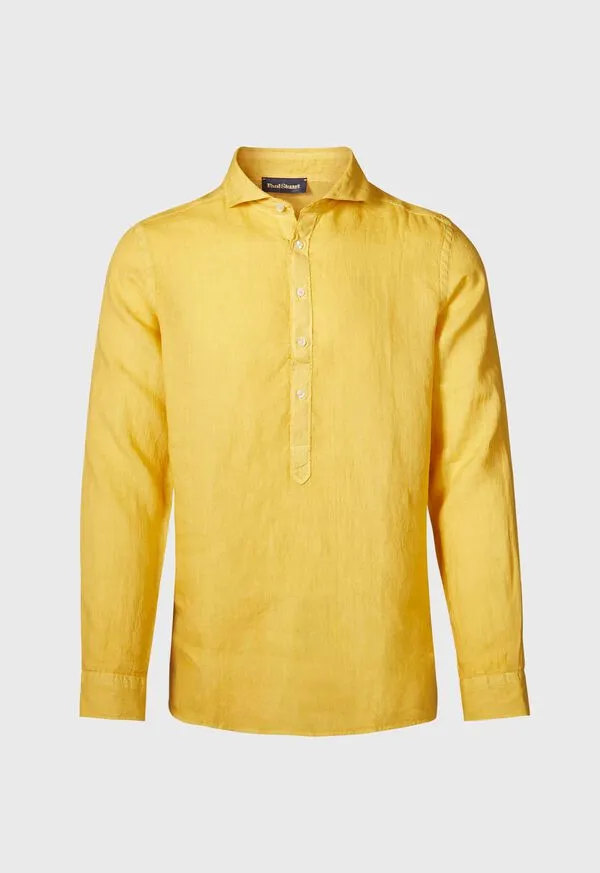 Mens Paulstuart Linen Half Placket Sport Shirt Medium Blue Sport Shirts