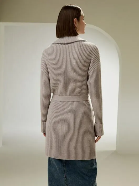 Merino Wool Shawl Collar Cardigan Women Jumpsuits Lilysilk Knitwear