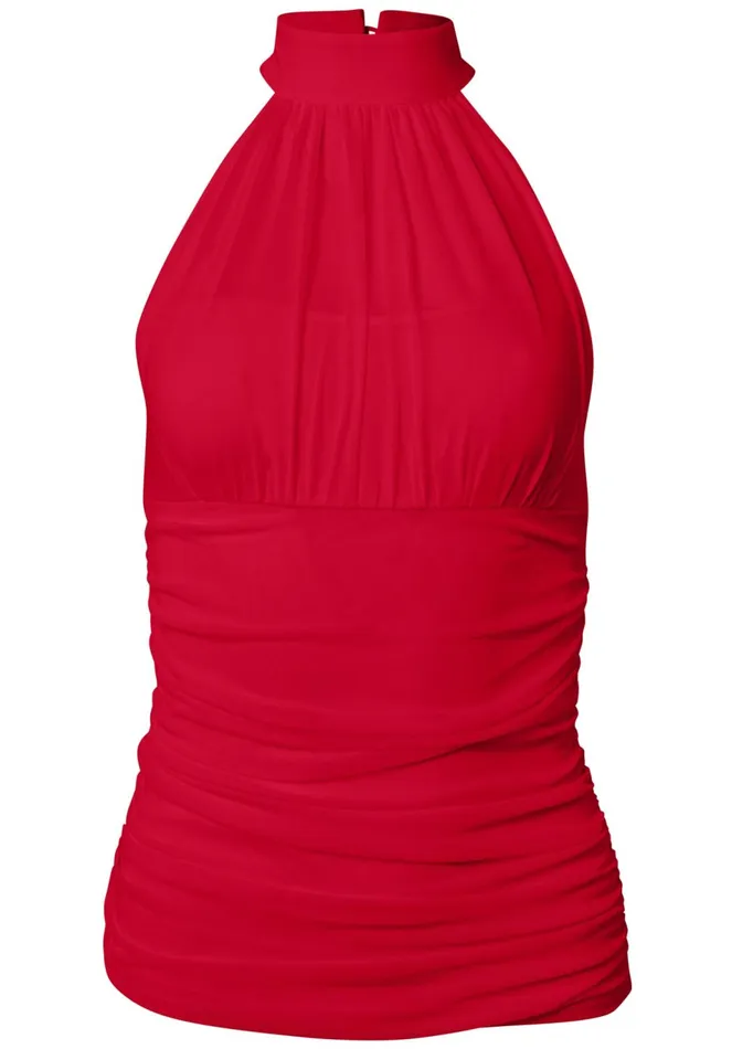 MESH MOCK NECK TOP Red Women VENUS Night Out Tops MESH MOCK NECK TOP Red Women VENUS Night Out Tops