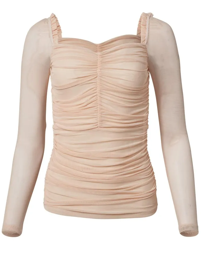 MESH RUCHED TOP Beige Women VENUS Night Out Tops MESH RUCHED TOP Beige Women VENUS Night Out Tops