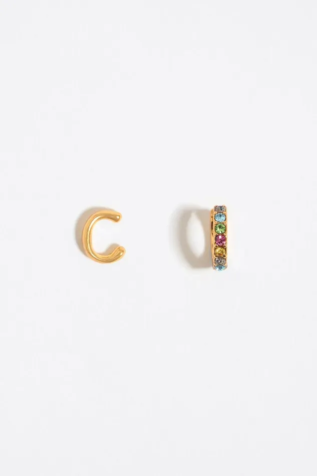 Multicolor Crystal Mini Hoop And Letter C Earrings Gold Women Bimba Y Lola Jewelry Multicolor Crystal Mini Hoop And Letter C Earrings Gold Women Bimba Y Lola Jewelry