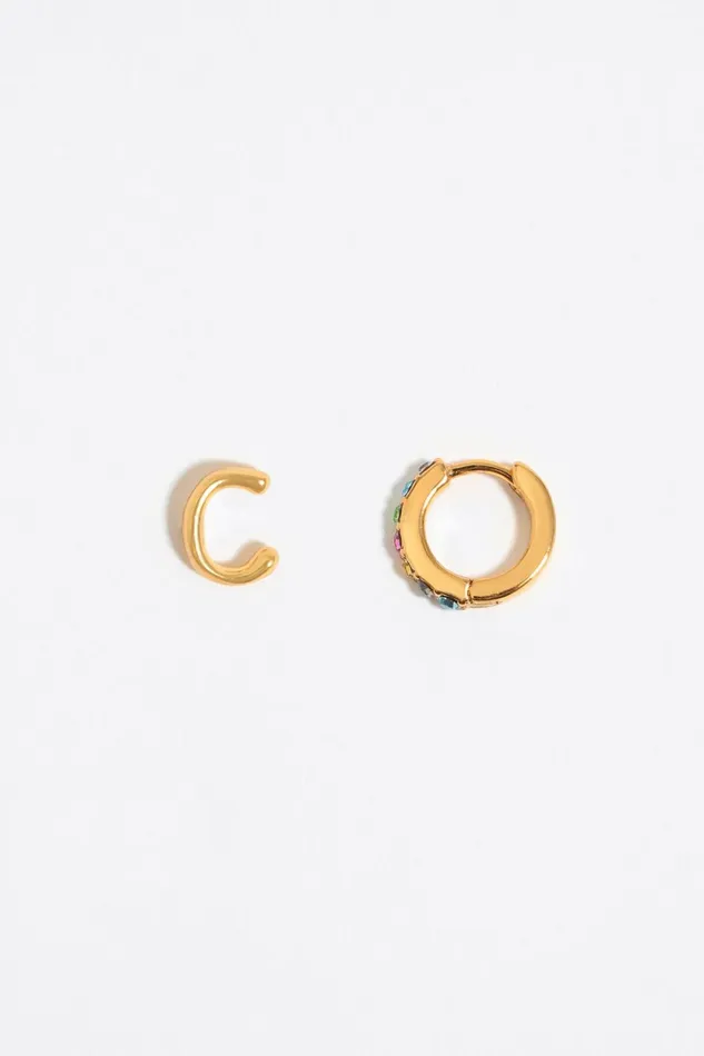 Multicolor Crystal Mini Hoop And Letter C Earrings Gold Women Bimba Y Lola Jewelry Multicolor Crystal Mini Hoop And Letter C Earrings Gold Women Bimba Y Lola Jewelry