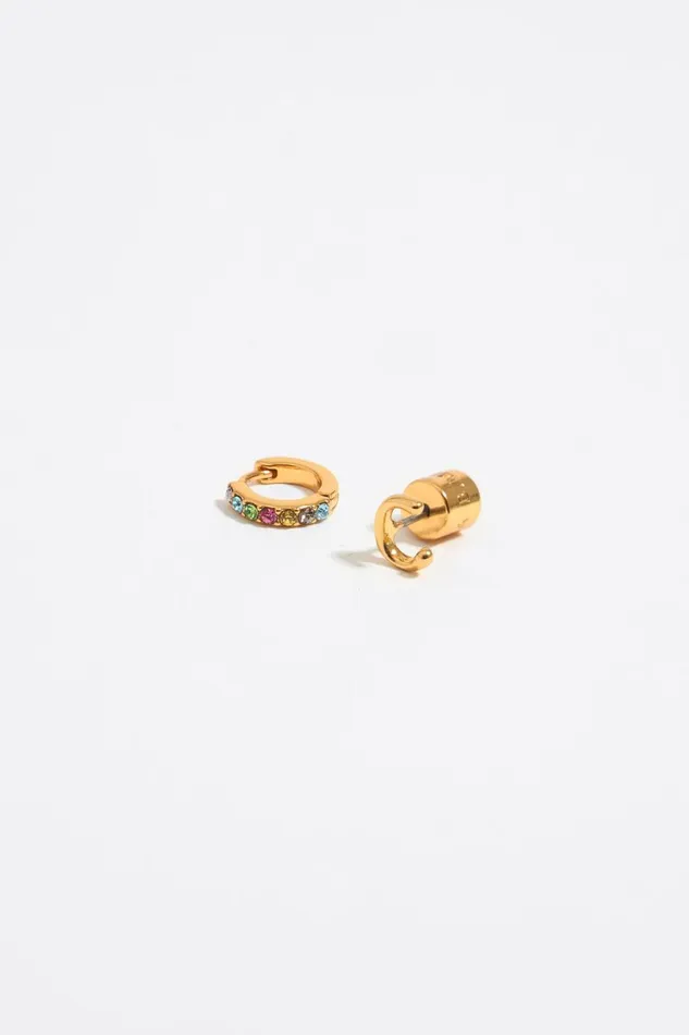 Multicolor Crystal Mini Hoop And Letter C Earrings Gold Women Bimba Y Lola Jewelry Multicolor Crystal Mini Hoop And Letter C Earrings Gold Women Bimba Y Lola Jewelry