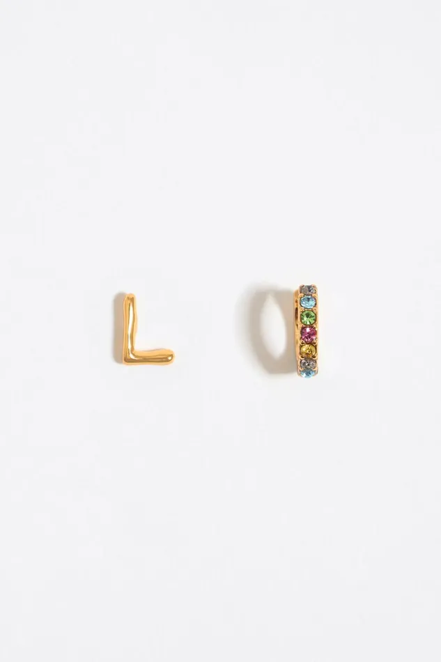 Multicolor Crystal Mini Hoop And Letter L Earrings Gold Women Bimba Y Lola Alphabet