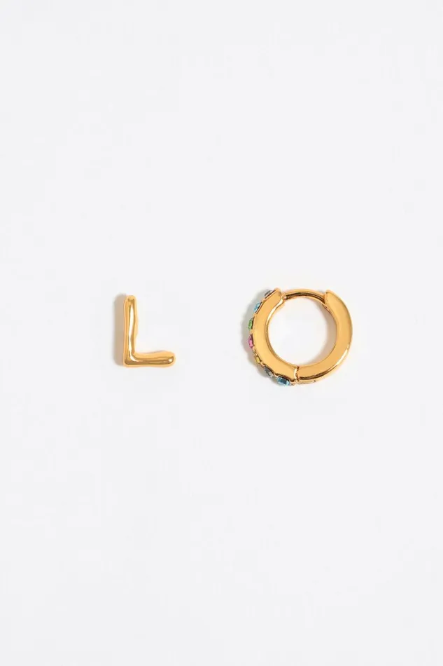 Multicolor Crystal Mini Hoop And Letter L Earrings Gold Women Bimba Y Lola Alphabet Multicolor Crystal Mini Hoop And Letter L Earrings Gold Women Bimba Y Lola Alphabet