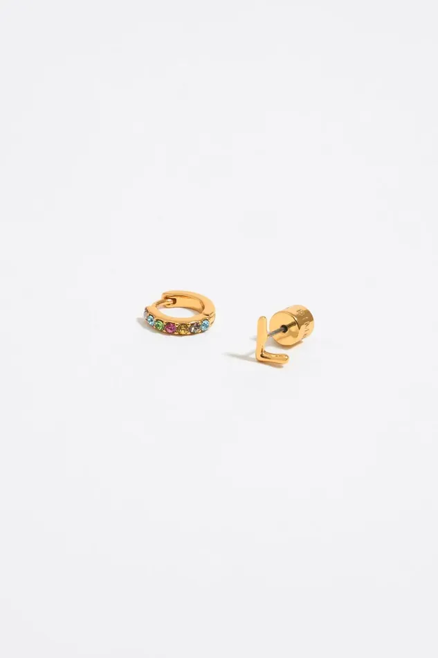 Multicolor Crystal Mini Hoop And Letter L Earrings Gold Women Bimba Y Lola Alphabet Multicolor Crystal Mini Hoop And Letter L Earrings Gold Women Bimba Y Lola Alphabet