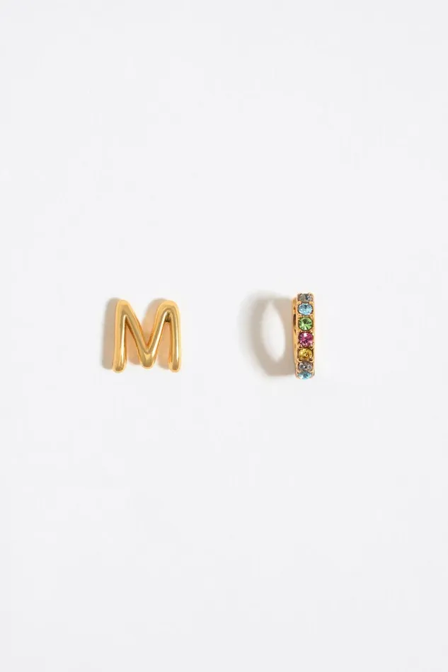 Multicolor Crystal Mini Hoop And Letter M Earrings Gold Women Bimba Y Lola Alphabet