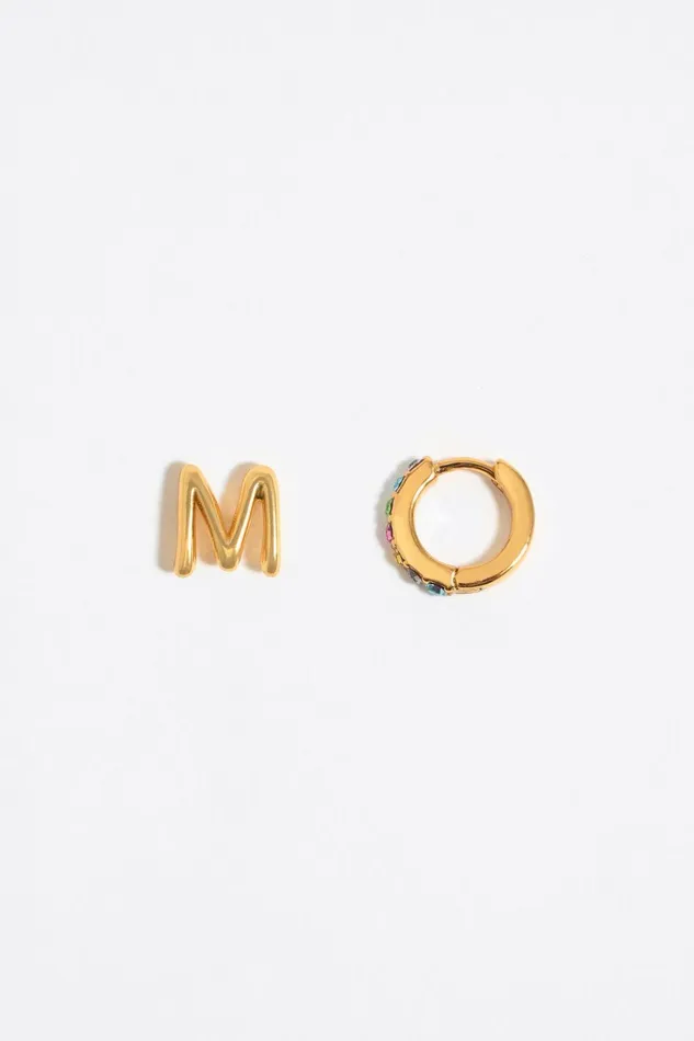 Multicolor Crystal Mini Hoop And Letter M Earrings Gold Women Bimba Y Lola Alphabet Multicolor Crystal Mini Hoop And Letter M Earrings Gold Women Bimba Y Lola Alphabet