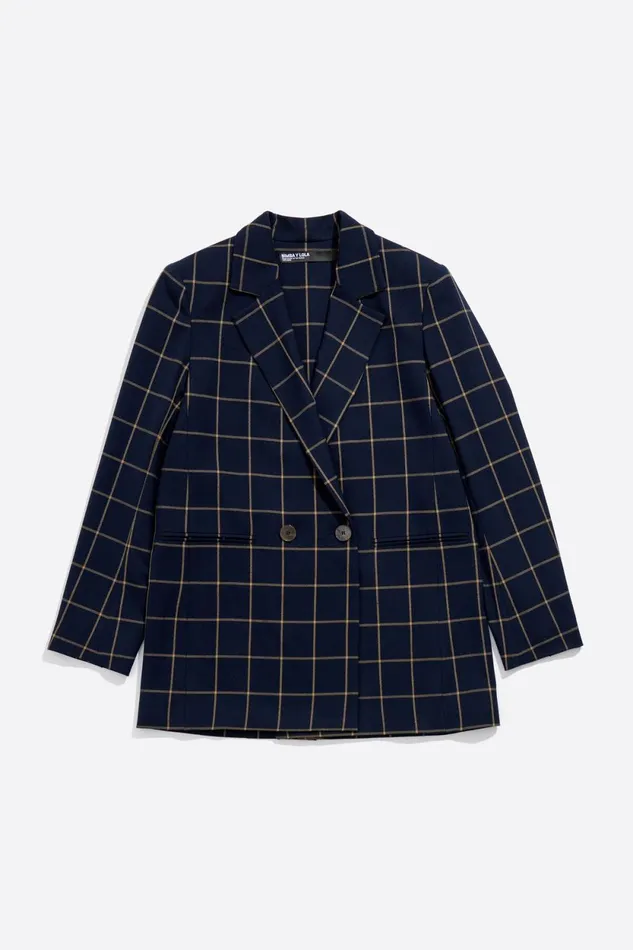 Navy Blue Checked Tailored Jacket Navy Women Bimba Y Lola Total Look