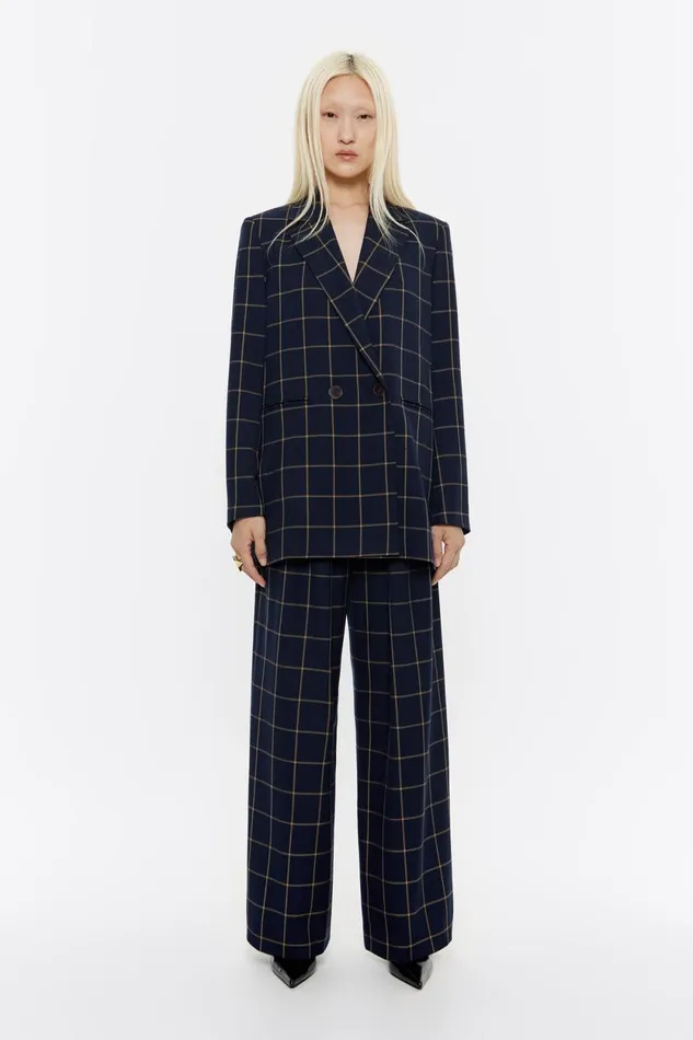 Navy Blue Checked Tailored Jacket Navy Women Bimba Y Lola Total Look Navy Blue Checked Tailored Jacket Navy Women Bimba Y Lola Total Look