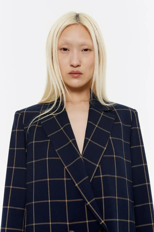 Navy Blue Checked Tailored Jacket Navy Women Bimba Y Lola Total Look Navy Blue Checked Tailored Jacket Navy Women Bimba Y Lola Total Look
