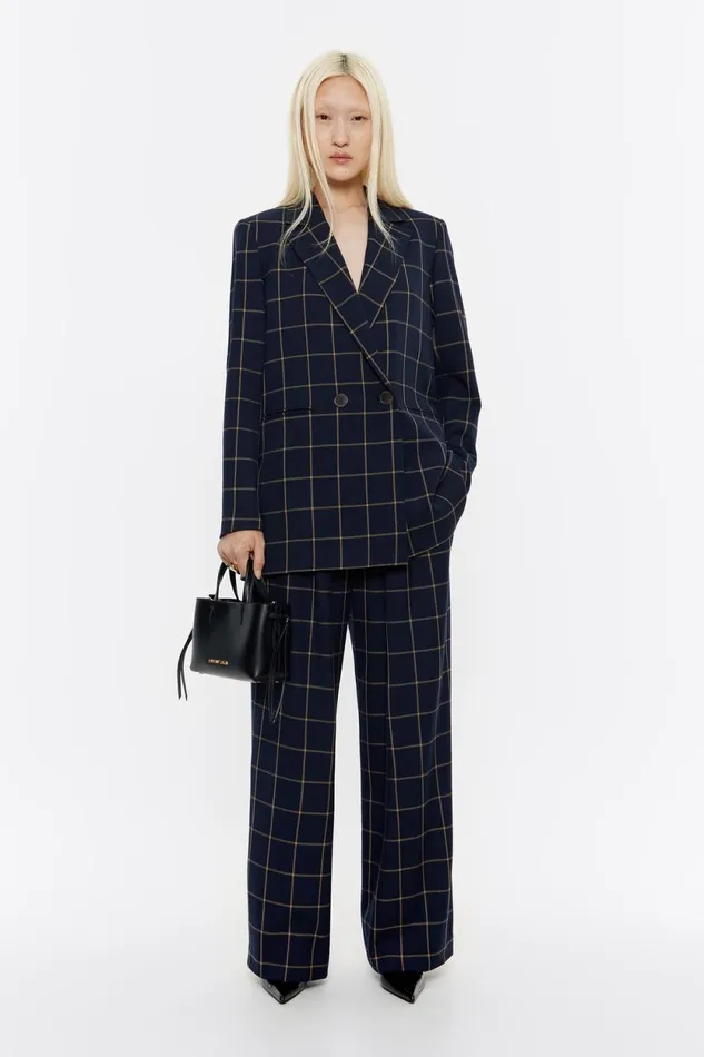 Navy Blue Checked Tailored Jacket Navy Women Bimba Y Lola Total Look Navy Blue Checked Tailored Jacket Navy Women Bimba Y Lola Total Look