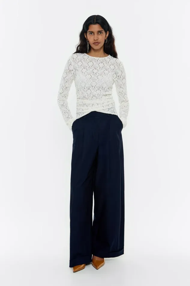 Navy Blue Darted Flared Trousers Navy Women Bimba Y Lola Trousers