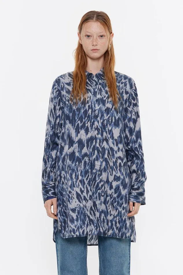 Navy Blue Long Straight Shirt With Plumancha Print Plumancha Navy Women Bimba Y Lola Shirts Navy Blue Long Straight Shirt With Plumancha Print Plumancha Navy Women Bimba Y Lola Shirts