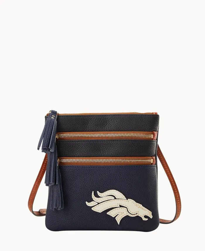 NFL Broncos Triple Zip Crossbody Broncos Woman Dooney and Bourke Crossbodies
