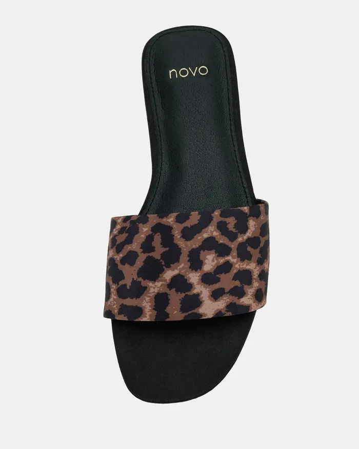 NOVO Shoes SADELLA LEOPARD SATIN Sandals Women Flat Sandals