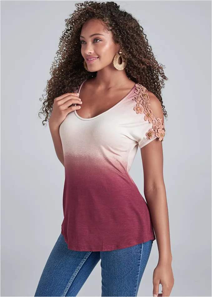 Ombre Coldshoulder Top Wine Multi Women VENUS Casual Tops