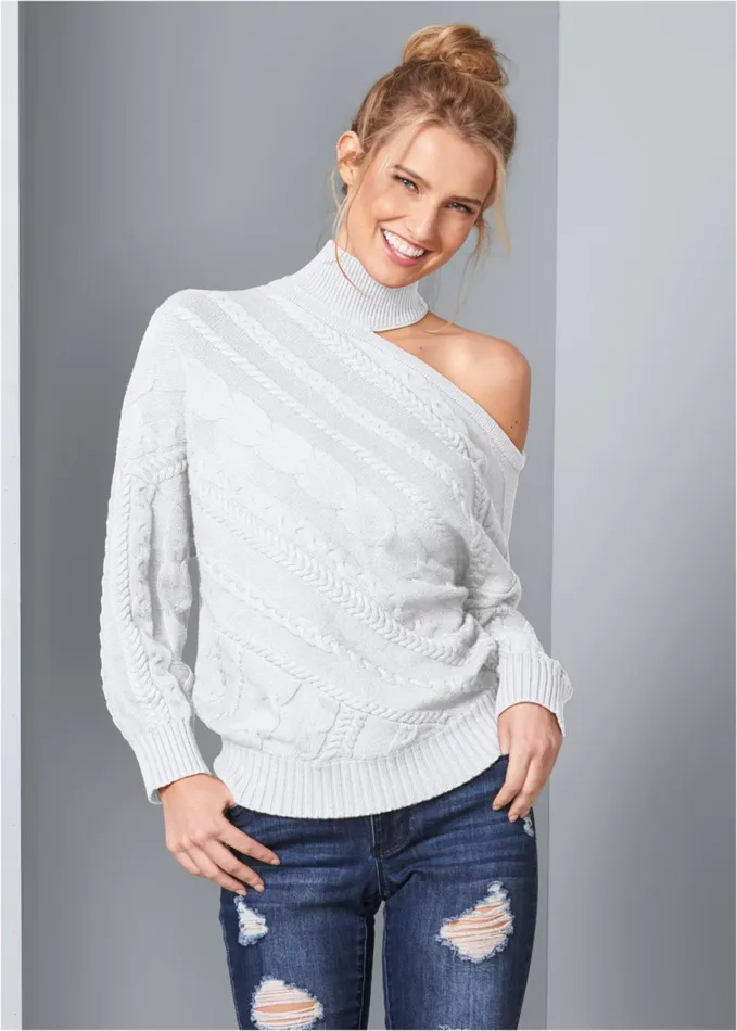 OneShoulder Turtleneck White Women VENUS Turtleneck and Mock Neck