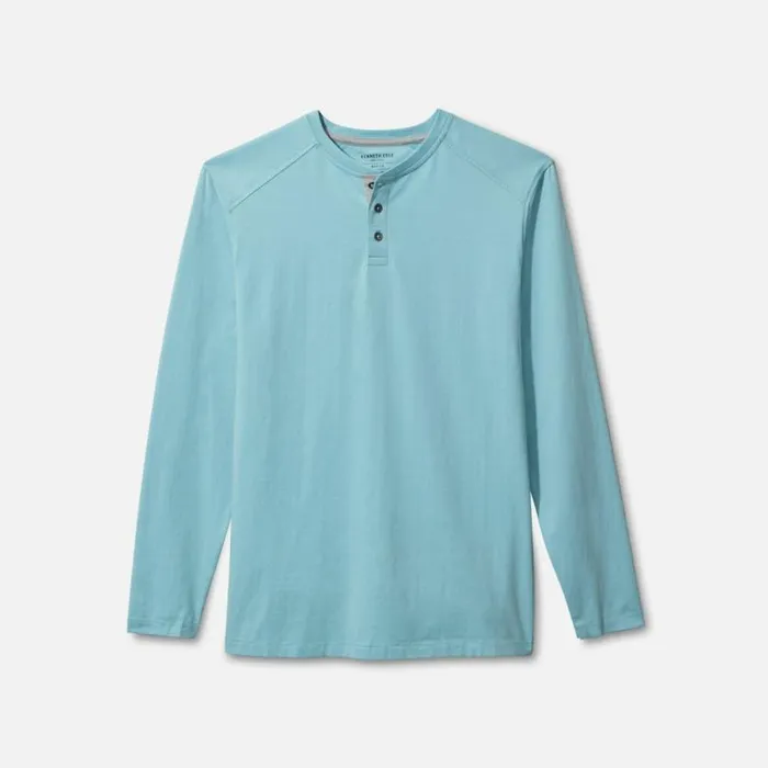 Organic Cotton Blend Long Sleeved Henley Tee Turq Melange Men Kenneth Cole TShirts Polos Organic Cotton Blend Long Sleeved Henley Tee Turq Melange Men Kenneth Cole TShirts Polos