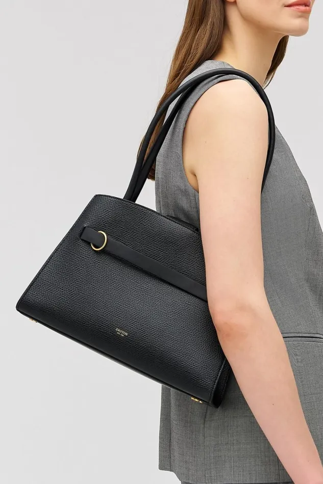 Oroton Audrey Small Three Pocket Day Bag Black Women Totes Oroton Audrey Small Three Pocket Day Bag Black Women Totes