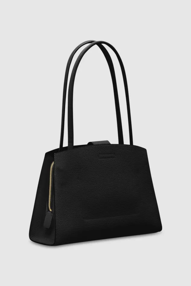 Oroton Audrey Small Three Pocket Day Bag Black Women Totes Oroton Audrey Small Three Pocket Day Bag Black Women Totes