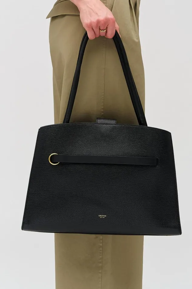 Oroton Audrey Three Pocket Day Bag Black Women Totes Oroton Audrey Three Pocket Day Bag Black Women Totes