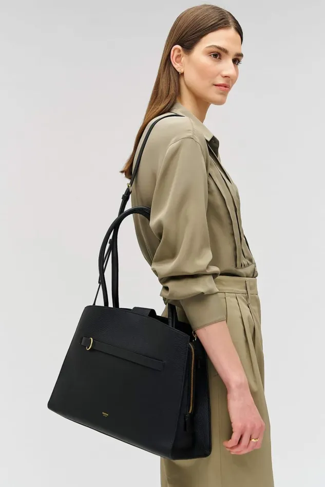 Oroton Audrey Three Pocket Day Bag Black Women Totes Oroton Audrey Three Pocket Day Bag Black Women Totes
