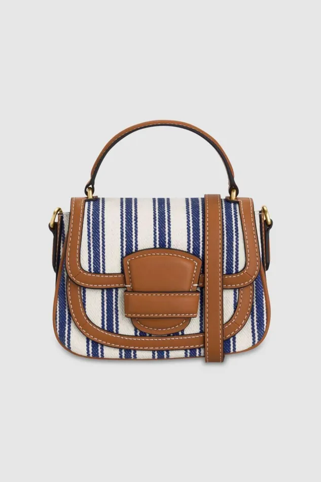 Oroton Carter Canvas Mini Day Bag Natural Blue Stripe Women Mini Bags