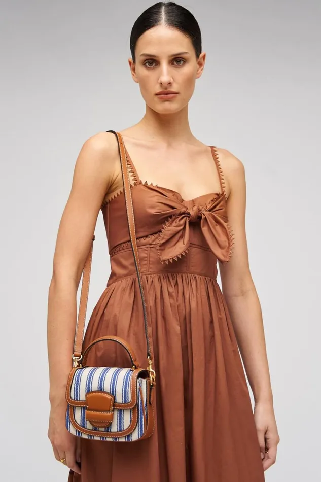 Oroton Carter Canvas Mini Day Bag Natural Blue Stripe Women Mini Bags