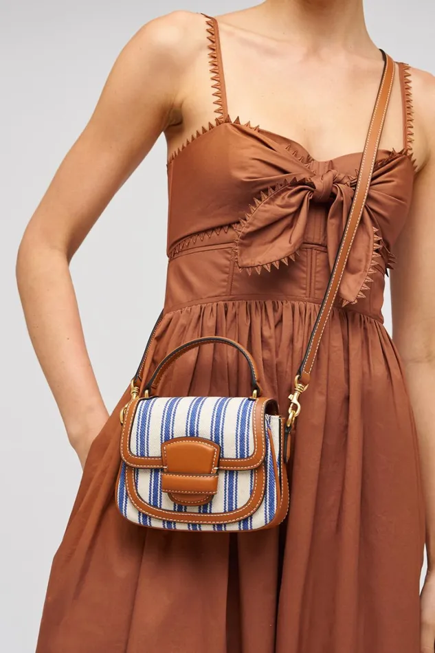 Oroton Carter Canvas Mini Day Bag Natural Blue Stripe Women Mini Bags