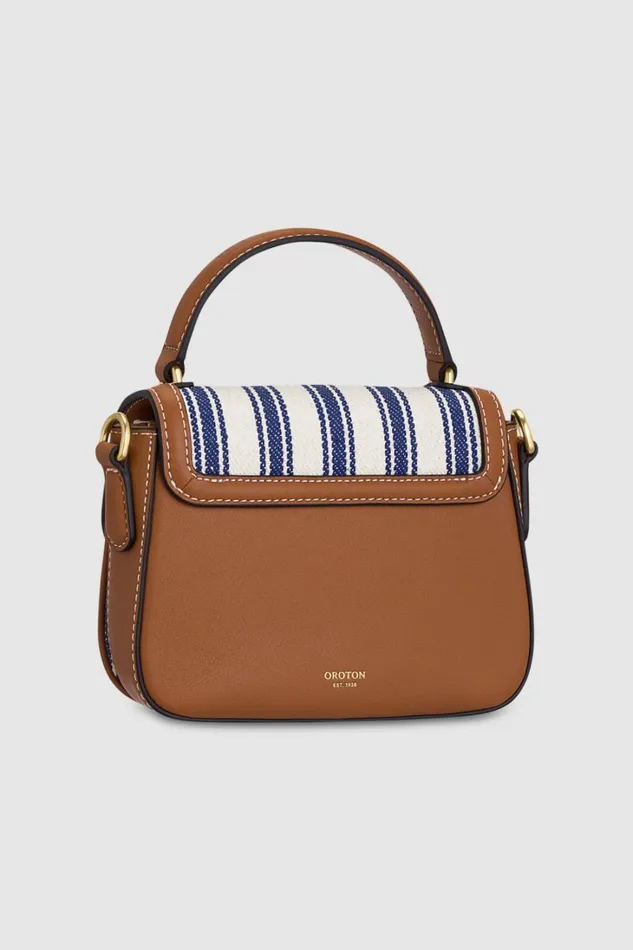 Oroton Carter Canvas Mini Day Bag Natural Blue Stripe Women Mini Bags