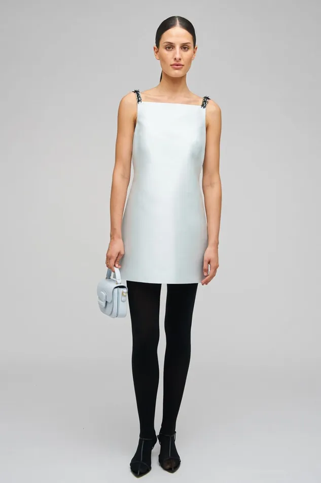 Oroton Embellished Mini Dress Pale Blue Women Dresses