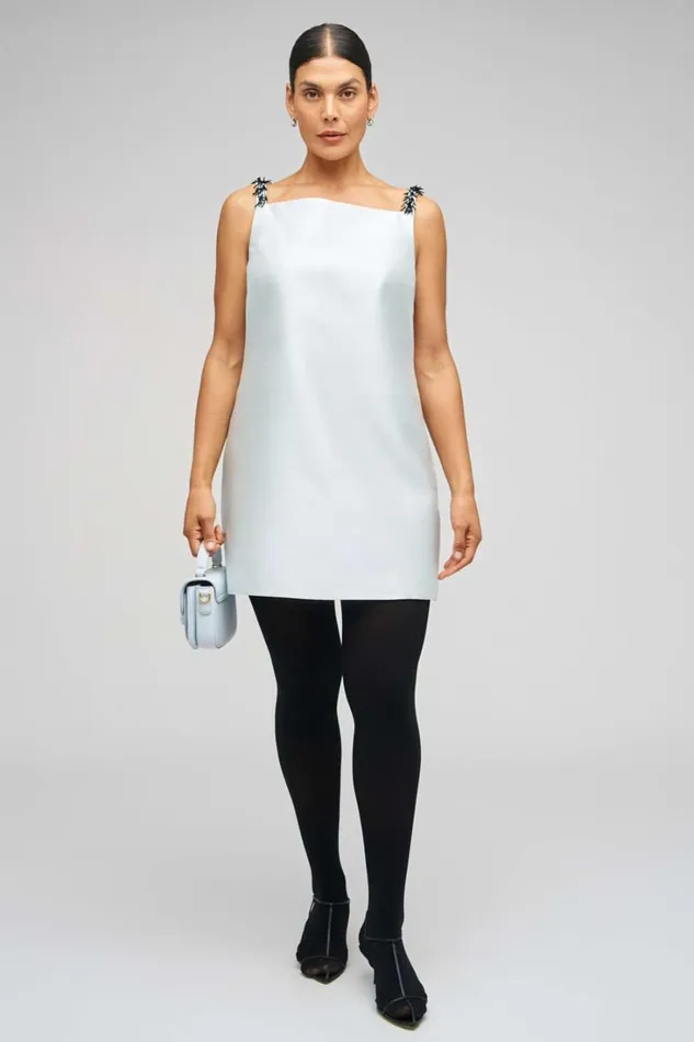 Oroton Embellished Mini Dress Pale Blue Women Dresses Oroton Embellished Mini Dress Pale Blue Women Dresses