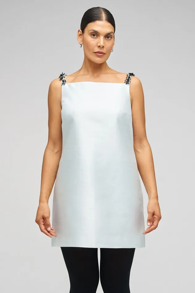 Oroton Embellished Mini Dress Pale Blue Women Dresses Oroton Embellished Mini Dress Pale Blue Women Dresses