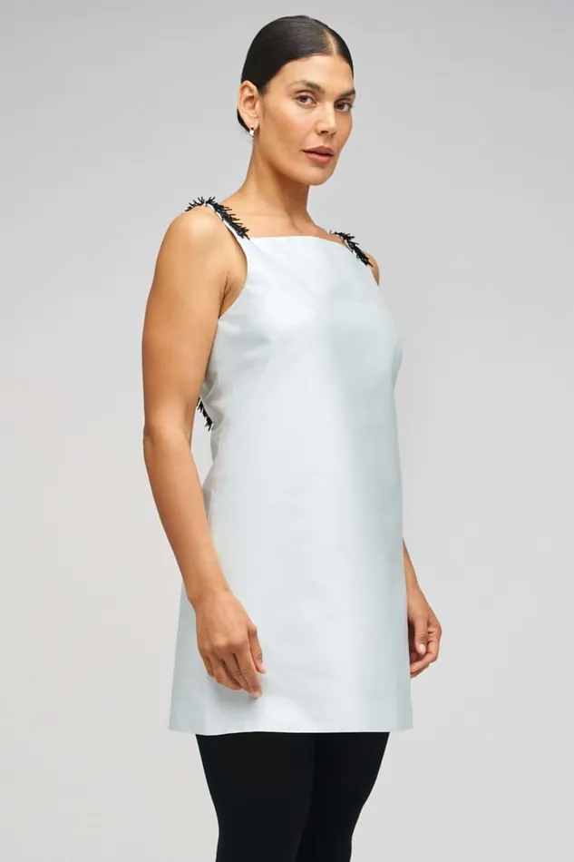Oroton Embellished Mini Dress Pale Blue Women Dresses Oroton Embellished Mini Dress Pale Blue Women Dresses