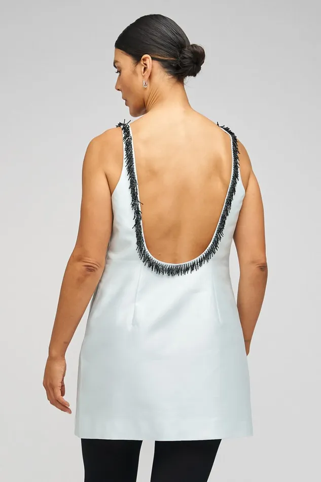Oroton Embellished Mini Dress Pale Blue Women Dresses Oroton Embellished Mini Dress Pale Blue Women Dresses