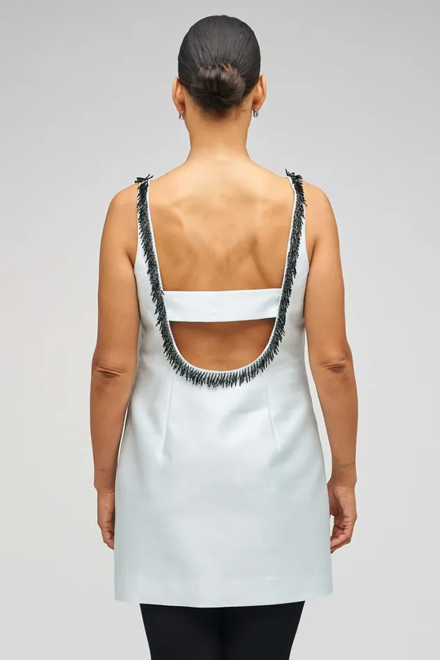 Oroton Embellished Mini Dress Pale Blue Women Dresses Oroton Embellished Mini Dress Pale Blue Women Dresses