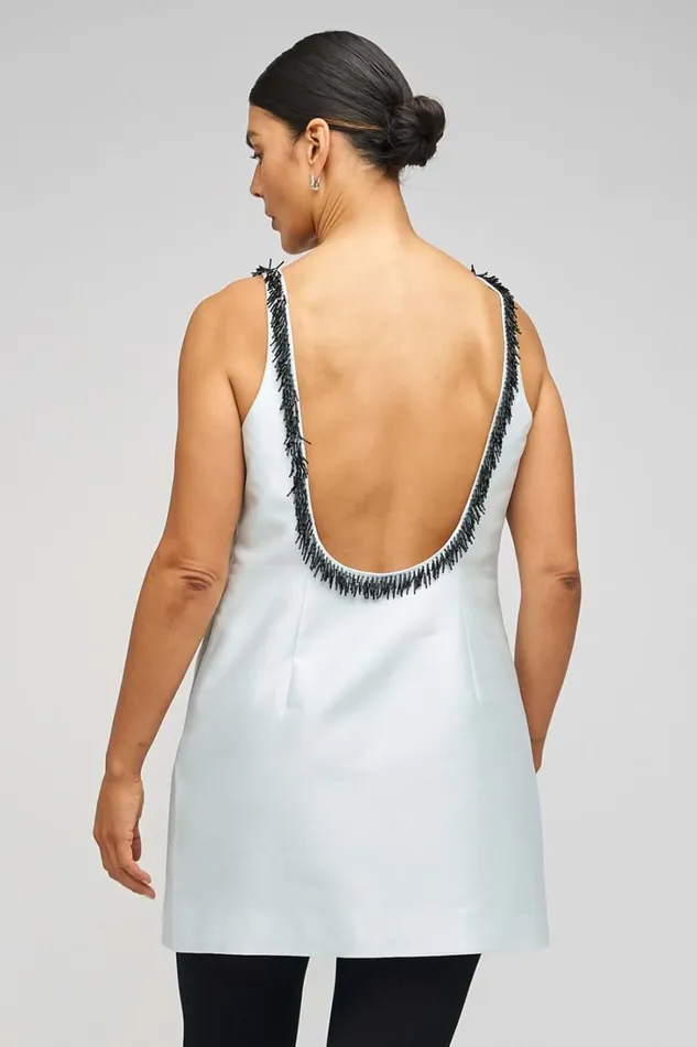 Oroton Embellished Mini Dress Pale Blue Women Dresses Oroton Embellished Mini Dress Pale Blue Women Dresses
