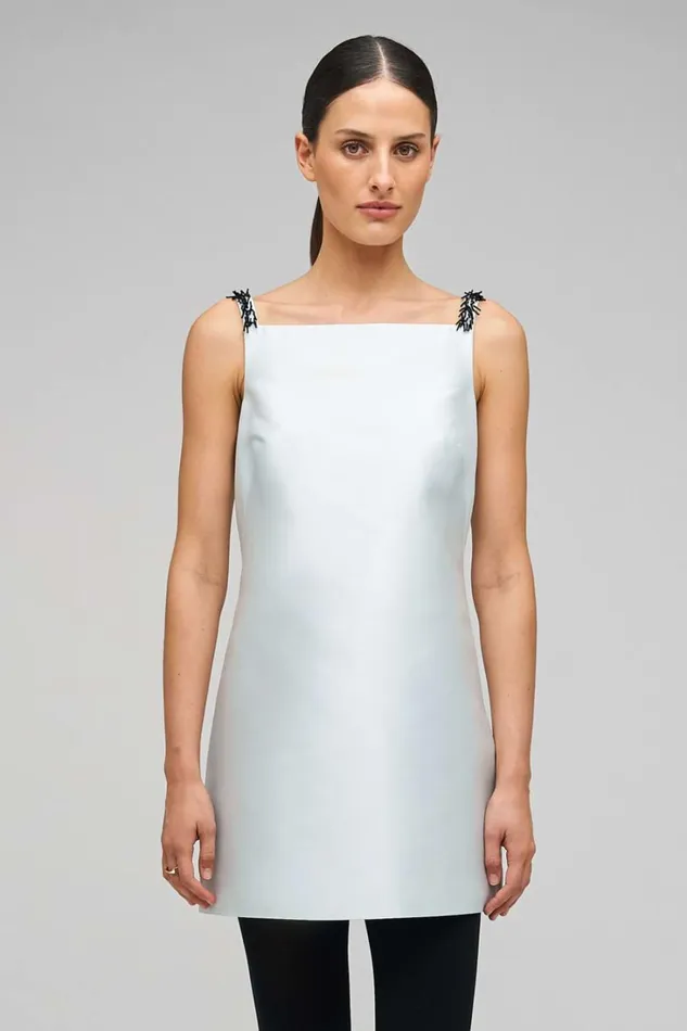 Oroton Embellished Mini Dress Pale Blue Women Dresses Oroton Embellished Mini Dress Pale Blue Women Dresses