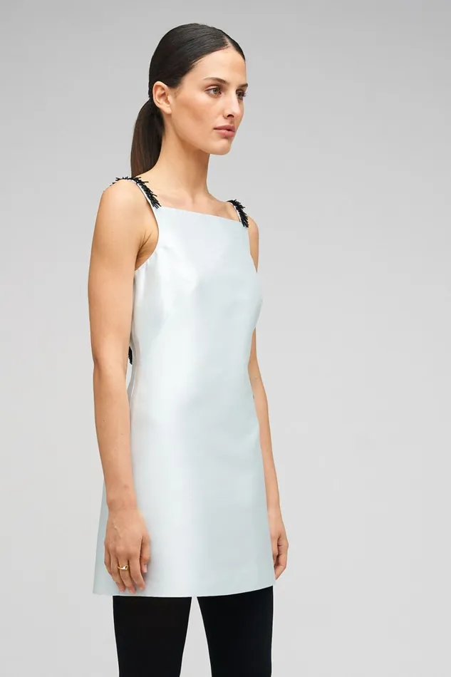 Oroton Embellished Mini Dress Pale Blue Women Dresses Oroton Embellished Mini Dress Pale Blue Women Dresses