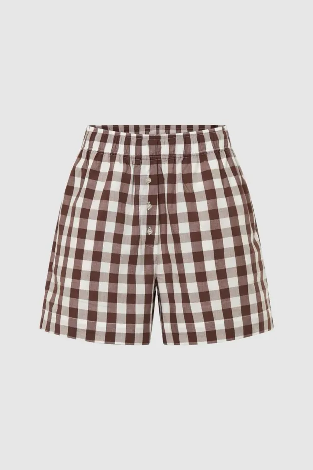 Oroton Gingham Boxer Short Chocolate Women Shorts