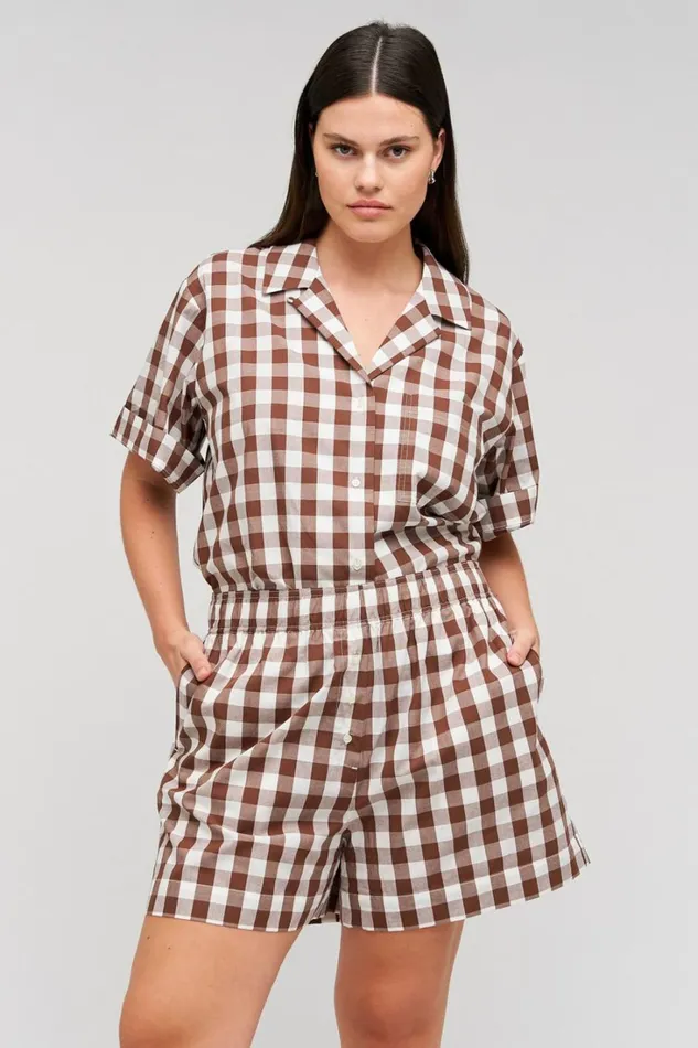 Oroton Gingham Boxer Short Chocolate Women Shorts Oroton Gingham Boxer Short Chocolate Women Shorts
