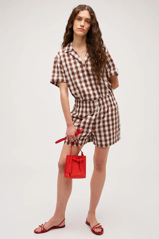 Oroton Gingham Boxer Short Chocolate Women Shorts Oroton Gingham Boxer Short Chocolate Women Shorts