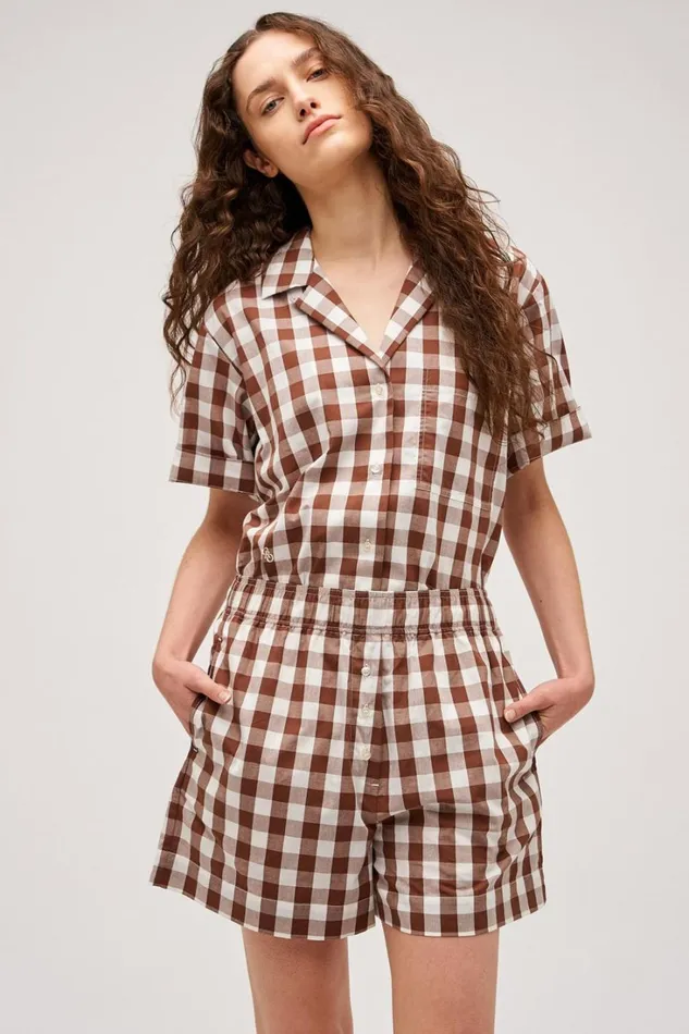 Oroton Gingham Boxer Short Chocolate Women Shorts Oroton Gingham Boxer Short Chocolate Women Shorts