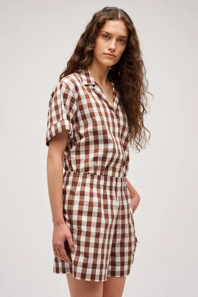 Oroton Gingham Boxer Short Chocolate Women Shorts Oroton Gingham Boxer Short Chocolate Women Shorts