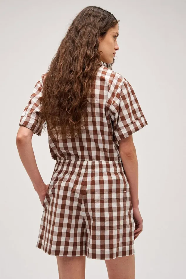 Oroton Gingham Boxer Short Chocolate Women Shorts Oroton Gingham Boxer Short Chocolate Women Shorts